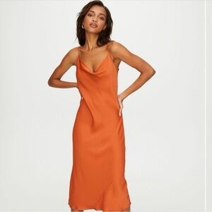 Aritzia Wilfred Canto satin cowl neck midi slip dress